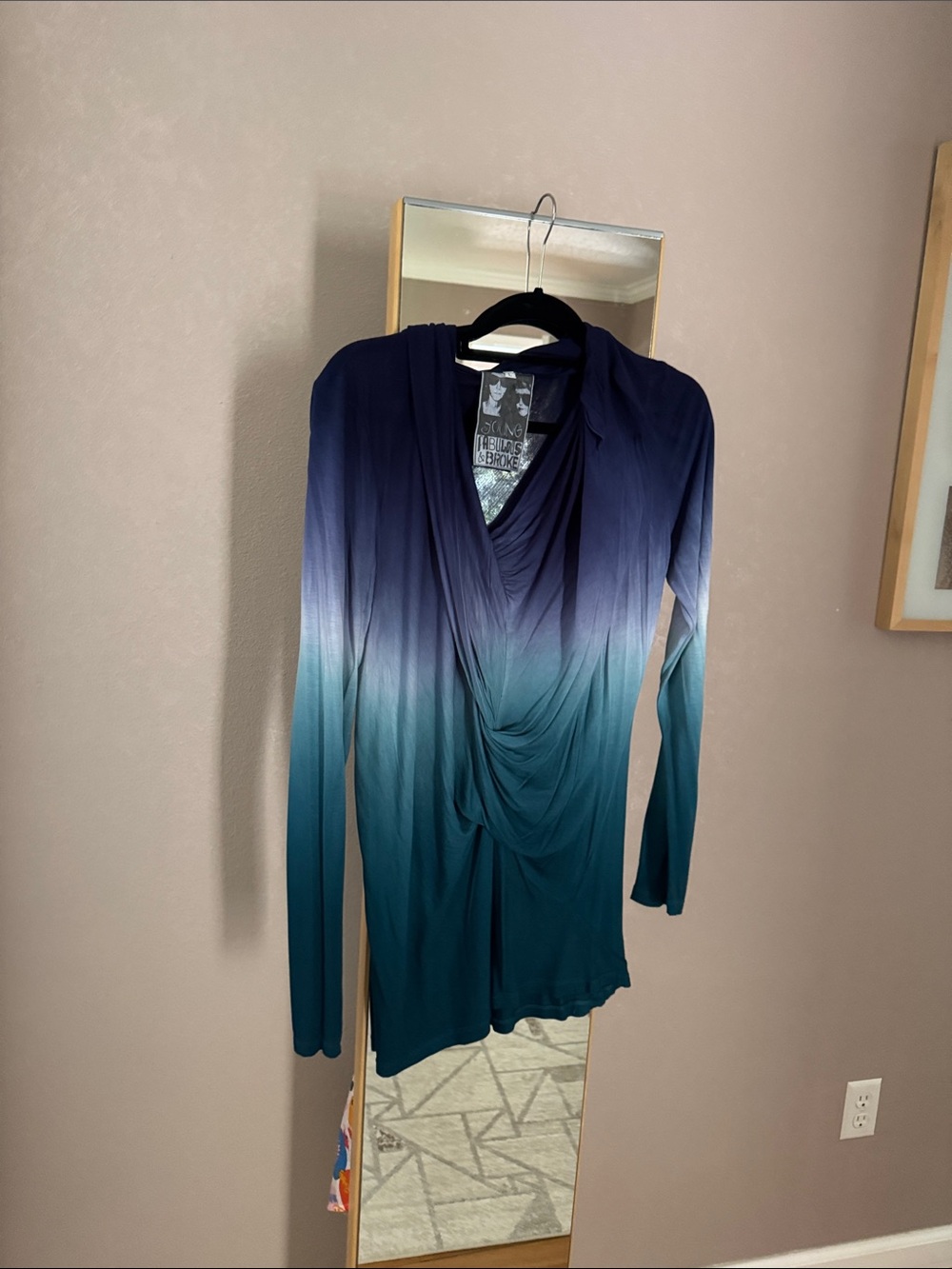 Young Fabulous & Broke Ombre Drape Front Long Sleeve Top - Navy to Teal
